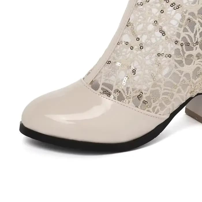 Printemps été femmes bottes mode genou botte haute fermeture éclair talons bas décontractés maille respirant blanc bleu dames chaussures de fête grande taille