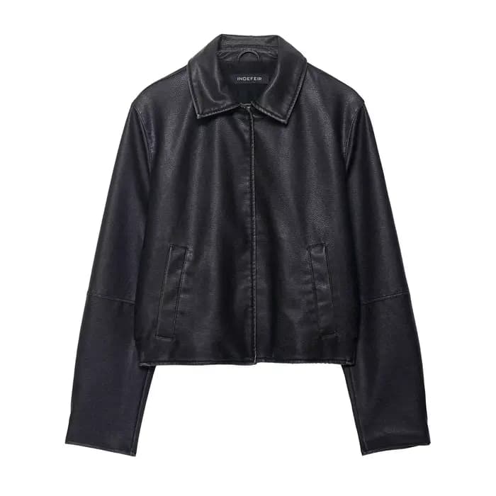 Vestes en cuir femmes noir Faux manteau vêtements d'extérieur solide à manches longues hauts 2025