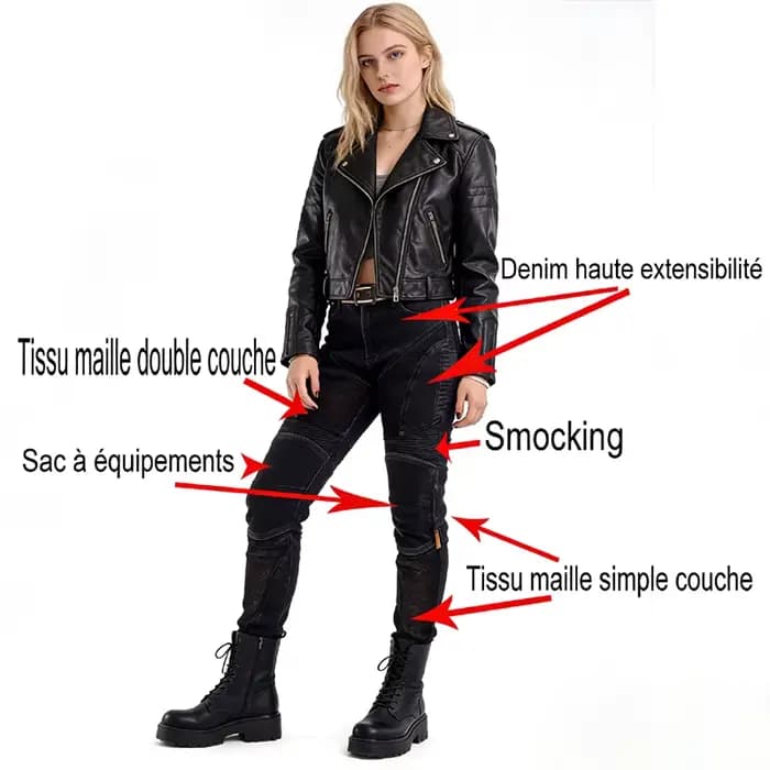 Pantalon de moto d'été pour femme en jean Kevlar
