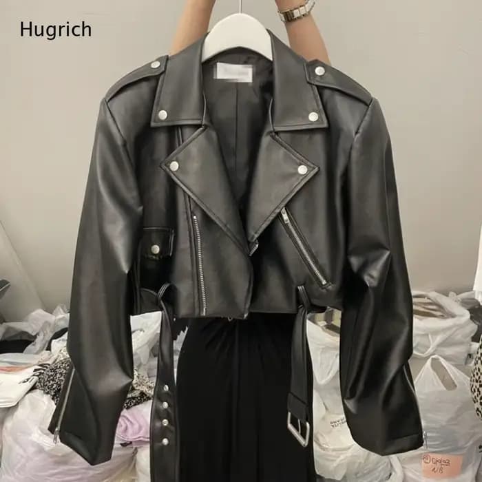 Blouson moto en similicuir noir pour femme