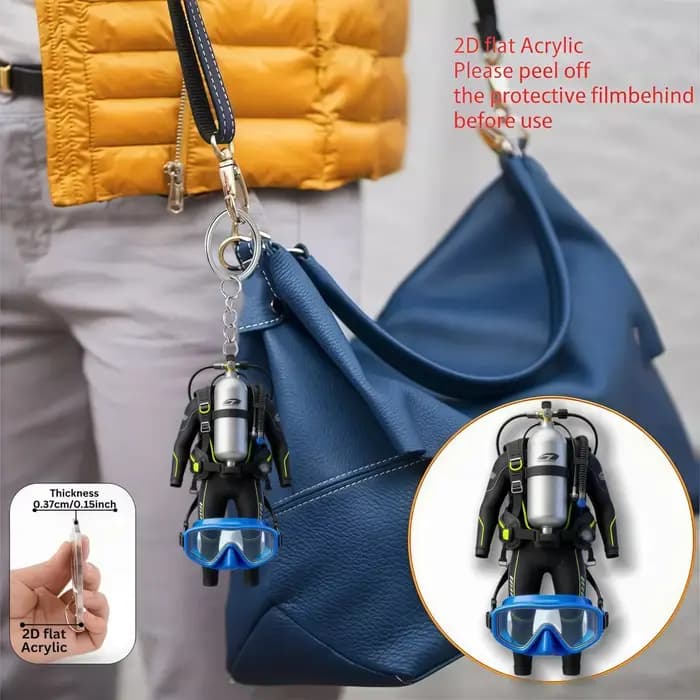 Porte-clés d'équipement de plongée, pendentif acrylique plat 2D, ornement sur le thème des sports sous-marins, breloque de sac, bibelot de plongeur, cadeau, décoration de fête