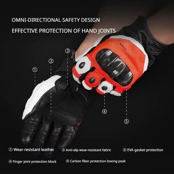 Gants de moto FEHER FT-005 unisexes en cuir véritable
