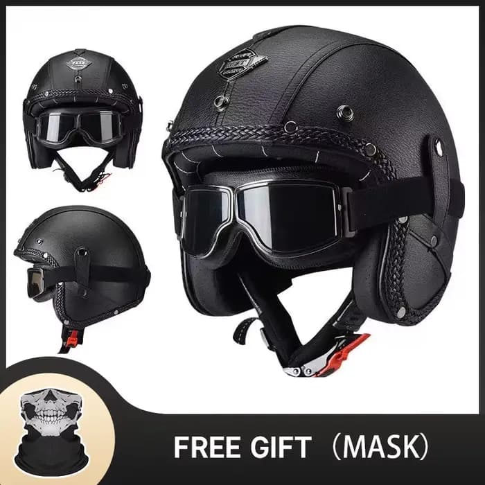 Casque De Moto en cuir Vintage approuvé DOT rétro visage ouvert Chopper