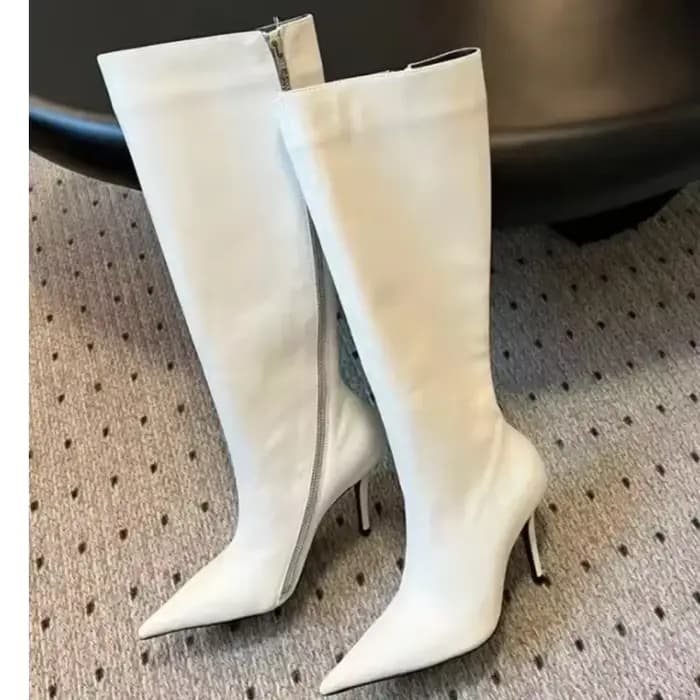 Nouvelles Bottes à Talons Aiguilles Pointus pour Femmes 2026, Bottes en Cuir Grande Taille 44 pour Femmes avec Fermetures Éclair Latérales Tendance