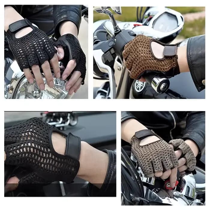 Gants sans doigts en cuir à demi-doigts en maille