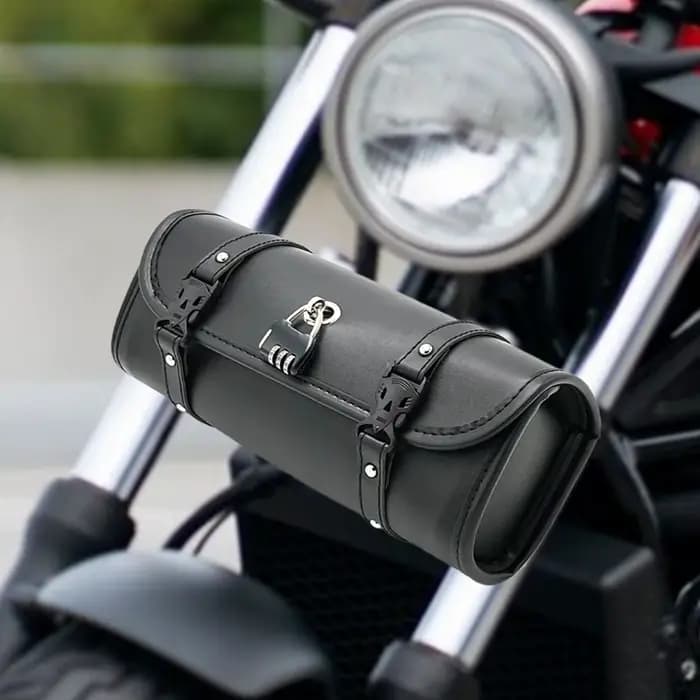 Sac à outils pour moto, sac cylindrique pour moto, sac à outils pour guidon avec serrure, sacoche rétro étanche en cuir PU pour moto