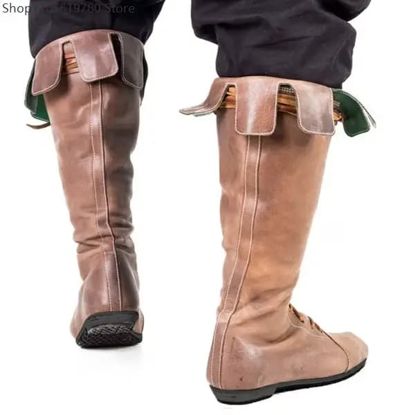 Bottes vintage noires et marron pour hommes, chaussures confortables de grande taille, à la mode rétro, adaptées au quotidien, au cosplay, aux tenues de fête à thème