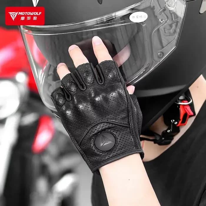 Gants de moto d'été sans doigts en cuir de chèvre