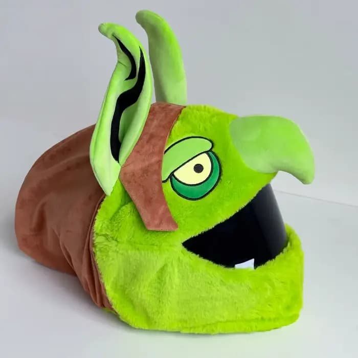 Housse de casque intégral de moto en peluche verte motif animal de dessin animé