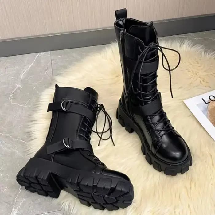 Femmes mi-mollet bottes Pring moto