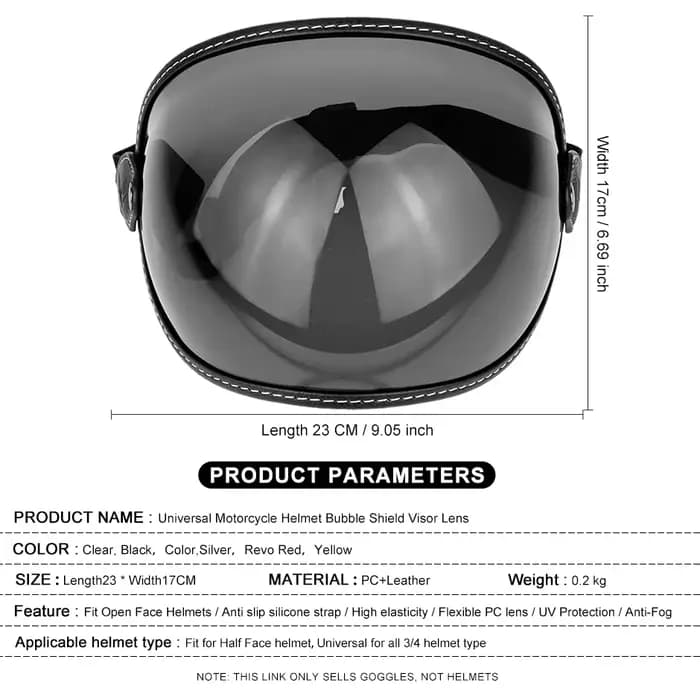 Noir rétro universel casque de moto bulle bouclier visière lentille haute élasticité
