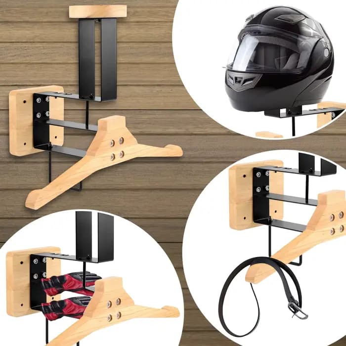 Support mural en bois pour casque de moto