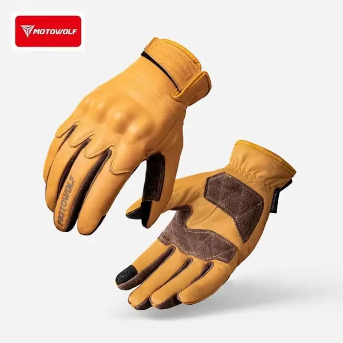 Gants de moto en cuir tactiles durables avec protection des phalanges pour Enduro