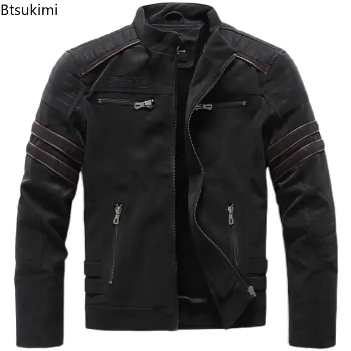 Veste de pilote en cuir PU pour hommes