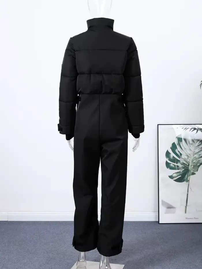 Combinaison de ski pour femme, col montant, fermeture éclair, manches longues, jambes droites et larges, en coton, vêtements chauds et épais, hiver 2025