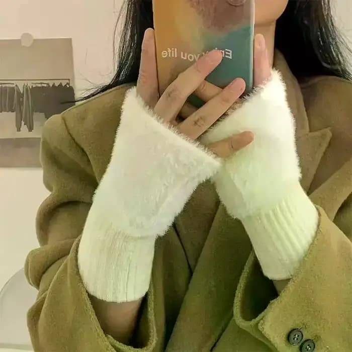 1 paire de gants demi-doigt chauds et résistants au froid pour femmes en automne et en hiver