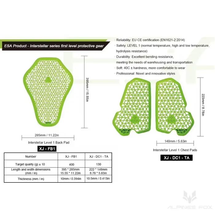 Protection de moto antichoc avec rembourrage dorsal CE Niveau 1