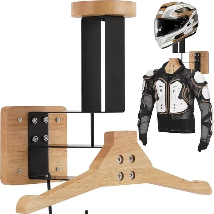 Support mural en bois pour casque et casquette de moto avec fixation murale en acier inoxydable pour le rangement de
