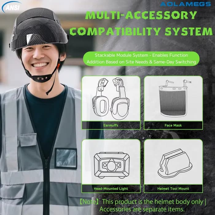 Casque de sécurité en fibre de carbone CE avec double visière