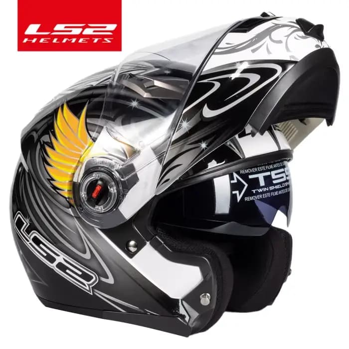 Casque de moto rabattable d'origine LS2 FF370 double bouclier avec lentille solaire LS2 visière