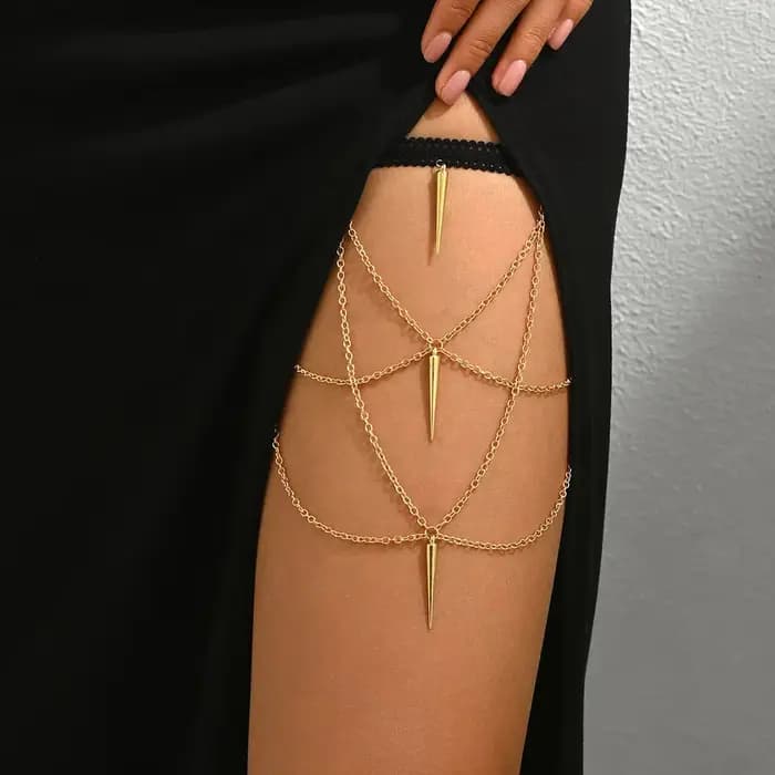 Bijoux transfrontaliers Sexy pour fille épicée, bande élastique, chaîne de jambe, rivets, pompon, décorations de jambe pour femmes, accessoires de mode uniques