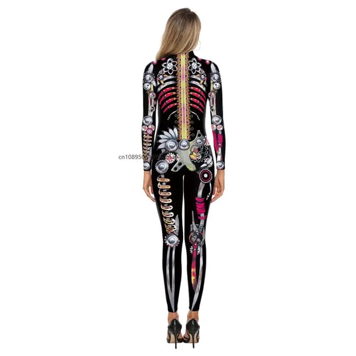 Combinaison Steampunk à imprimé squelette pour femme