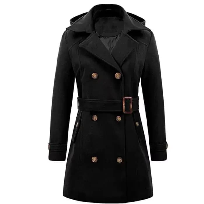 Vestes à capuche mi-longues pour femmes, pardessus croisés pour dames, col coloré à revers en laine, haut d'hiver, streetwear féminin