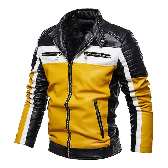 Veste de motard en cuir jaune pour homme
