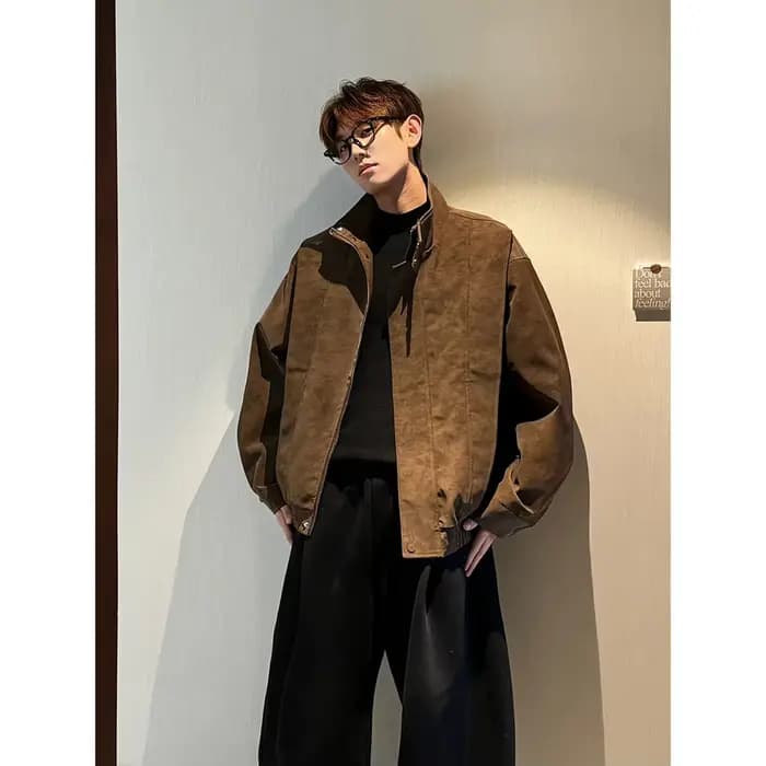 Blouson moto homme tendance à col montant