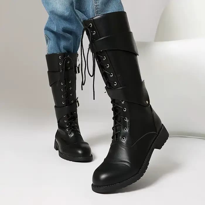 Bottes pour hommes, bottes mi-mollet à lacets