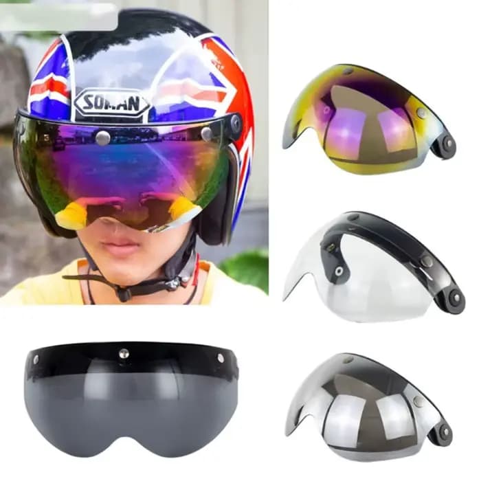 Bouclier de lentille de visière coupe-vent à 3 boutons-pression pour casques de moto rabattable face ouverte H9EE