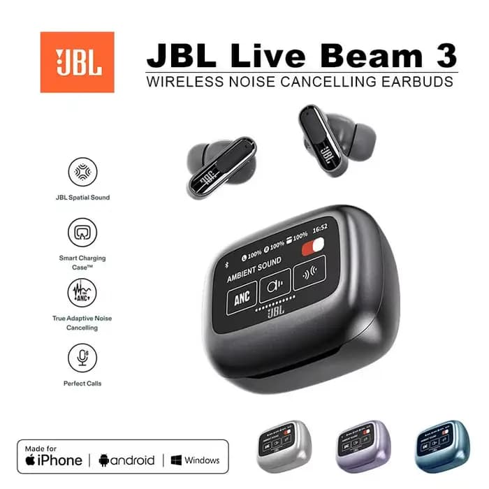 Écouteurs sans fil Bluetooth JBL Live Beam 3 d'origine avec boîte d'affichage LED intelligente, écouteurs à réduction de bruit, Beam3