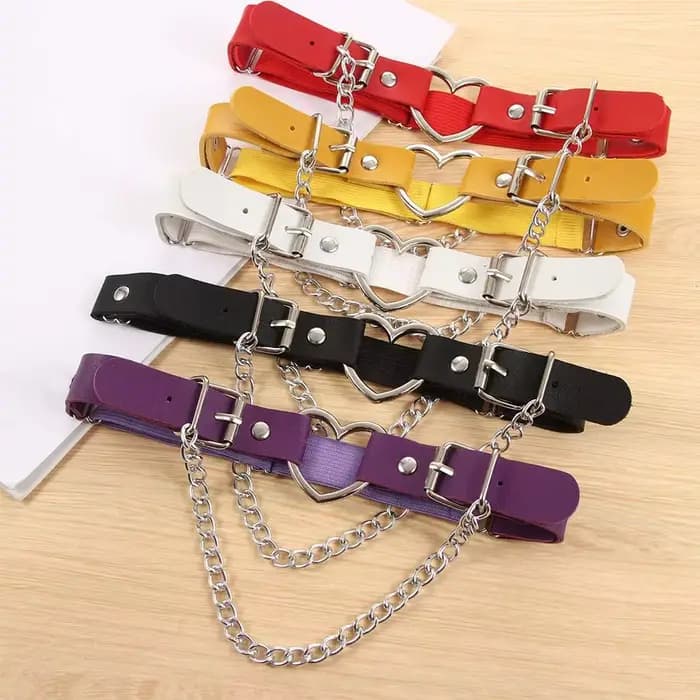 Harnais de jambe réglable sexy avec chaîne, anneau de cuisse, accessoires de mode punk, porte-jarretelles en cuir PU en forme de cœur, bretelles pour femme