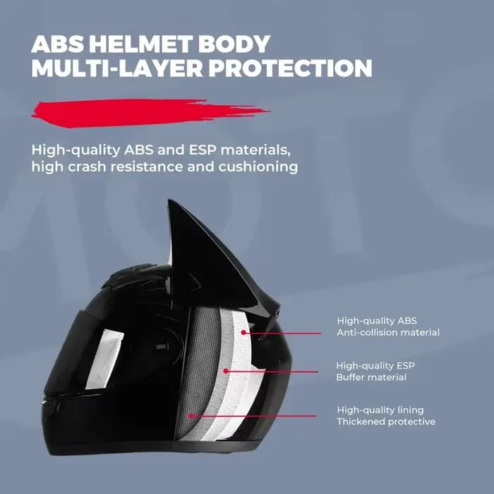 Casque de moto intégral avec oreilles de chauve-souris pour homme