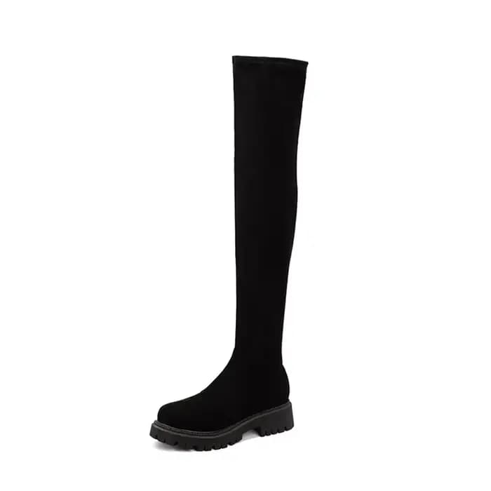 BLXQPYT Botas De Mujer Sexy élastique cuissardes bottes bout rond fond épais chaud sur le genou femmes