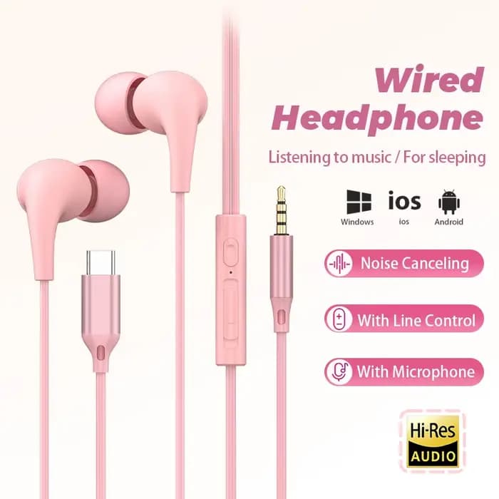 Écouteurs filaires USB Type C, écouteurs intra-auriculaires stéréo 3.5mm avec micro à commande filaire, bouchons d'oreille pour dormir, pour Samsung iPhone Xiaomi