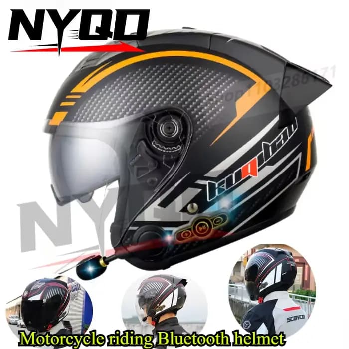 Casque de moto intégral Bluetooth 3/4 pour hommes et femmes