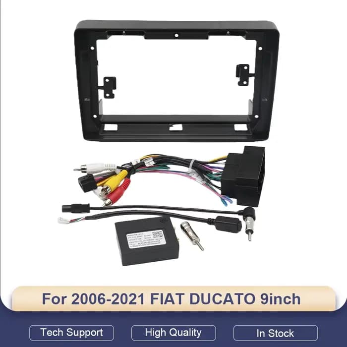 Pour Fiat Ducato 2006-2021, cadre d'autoradio Android 9 pouces 2 DIN, panneau de tableau de bord, faisceau de câblage, adaptateur, lecteur multimédia, décodeur Canbus