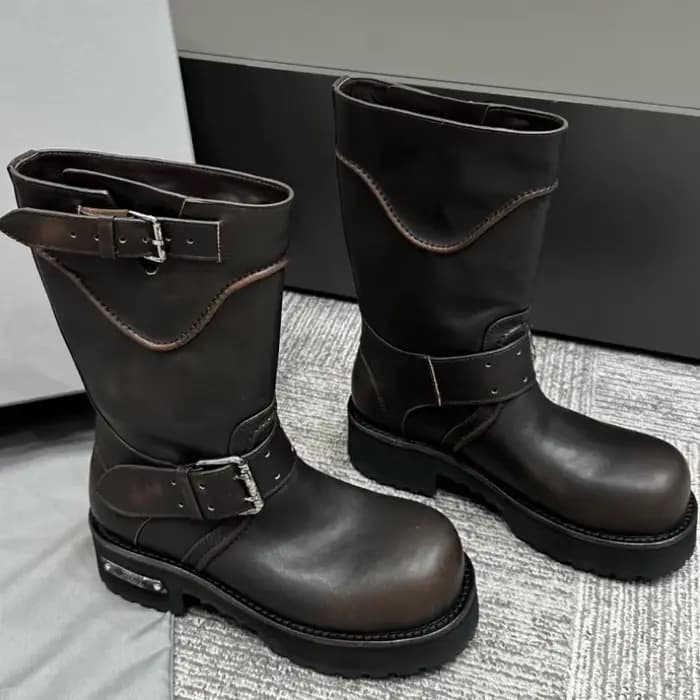 Bottes de moto en cuir noir pour femmes
