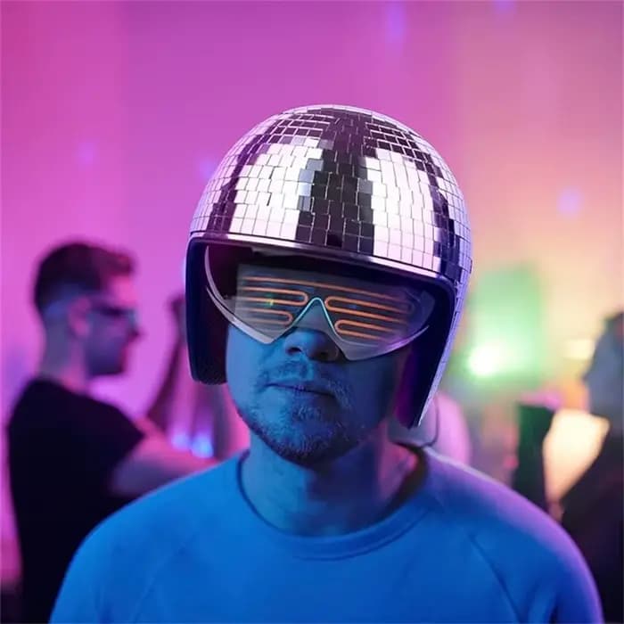 Casque Disco Doré Argenté Effet Miroir Pailleté avec Visière Rétractable – Chapeau de Costume Punk pour Fêtes et Décorations de Bar