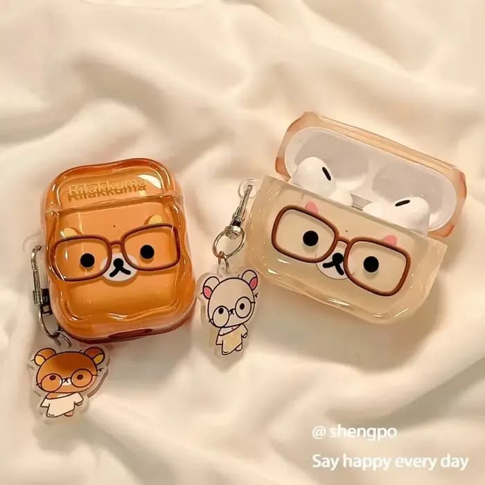 Étui pour écouteurs Bluetooth Apple Airpods Pro3 Airpods4, étui anti-chute pour écouteurs, étui pour lunettes stéréo, dessin animé mignon Rilakkuma, cadeau