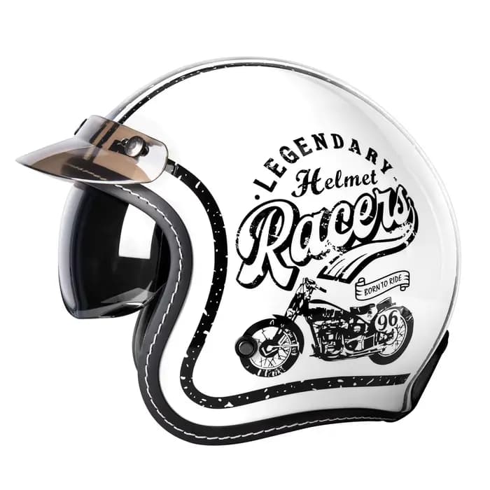 Casque de moto rétro 3/4 ouvert unisexe avec double visière