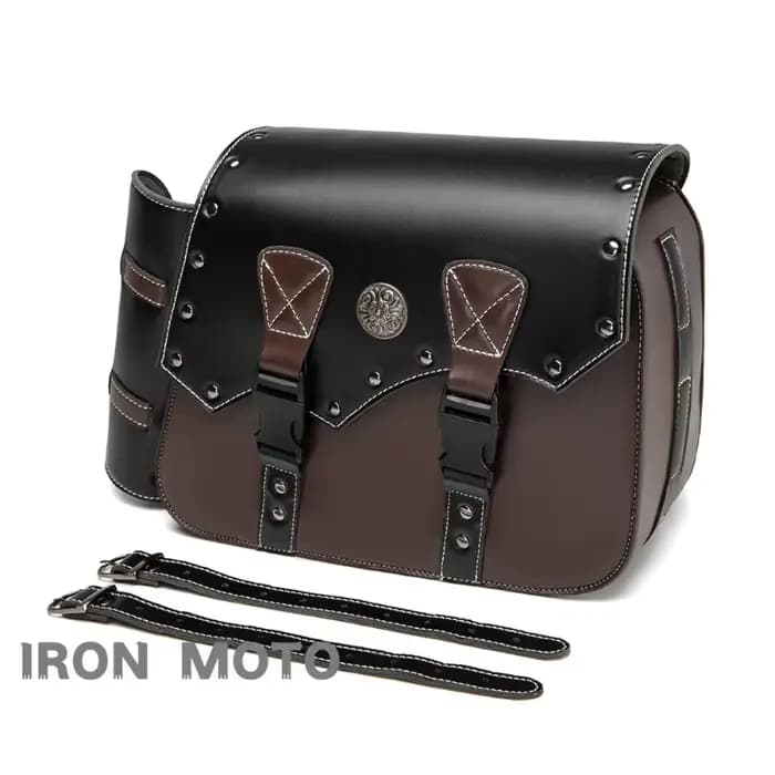 Une paire de sacoches de moto rétro en cuir PU marron