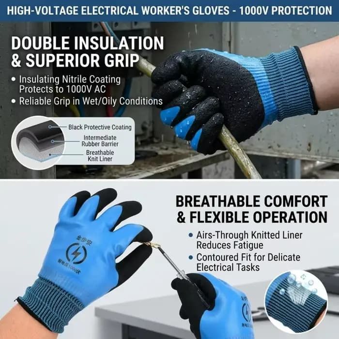 Gants isolés électriquement 1000V 400V