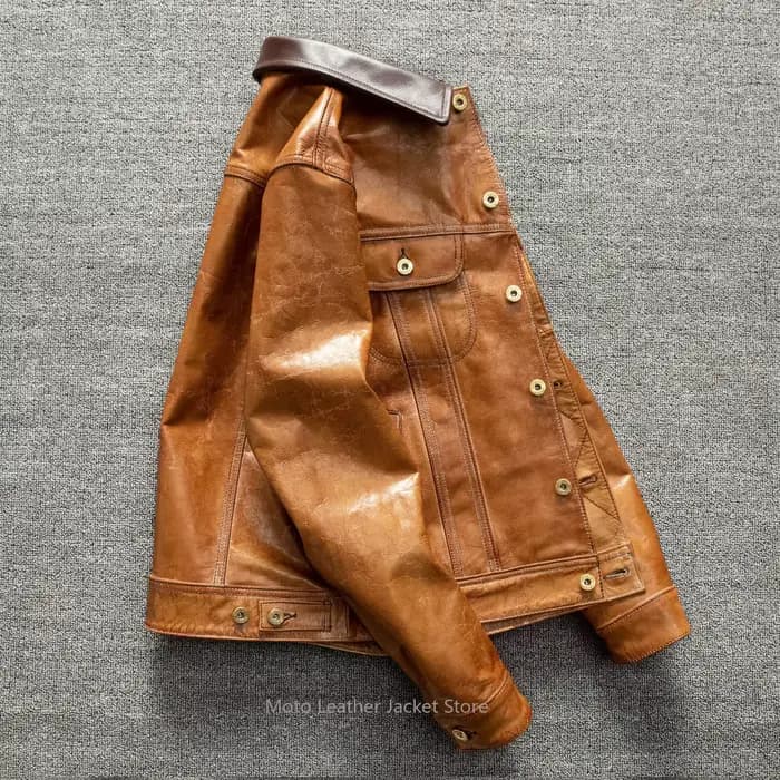 Veste en cuir véritable pour homme