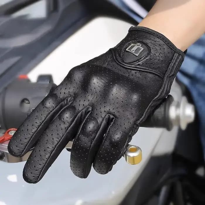 Gants de Moto en cuir véritable perforé rétro