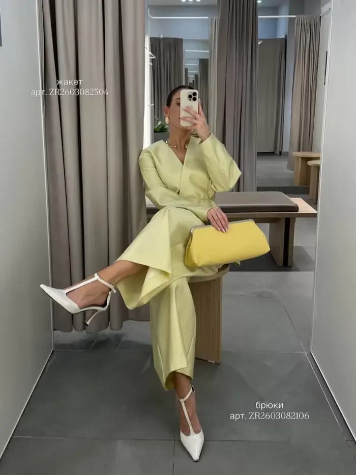 Ensemble élégant pour femme : Manteau et pantalon, haut à manches longues avec dentelle en V, pantalon large, costumes féminins, collection Printemps-Été 2026, ensemble en satin uni pour femme