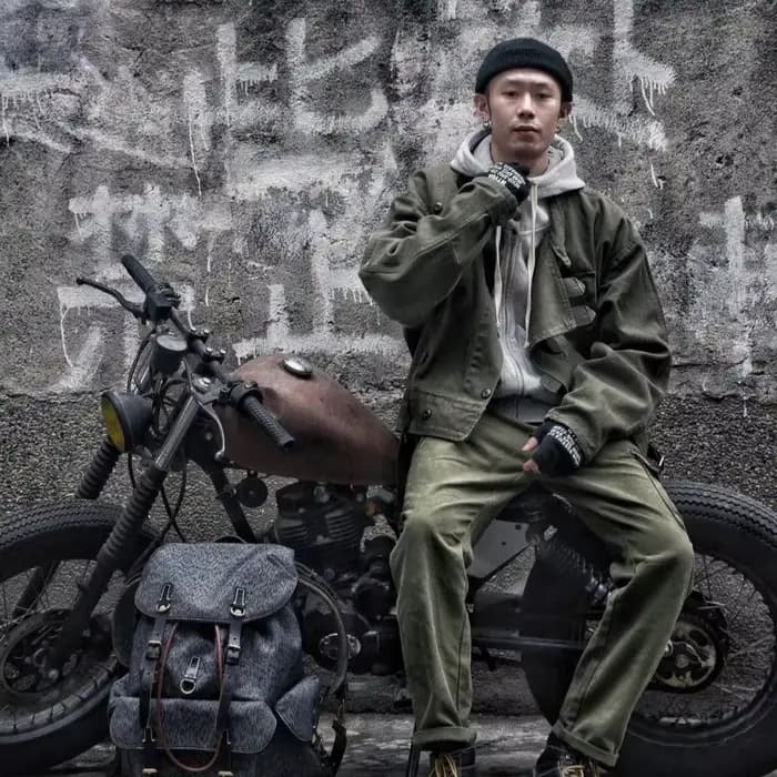 Maden rétro 16oz toile suédois moto vert veste poche Bomber