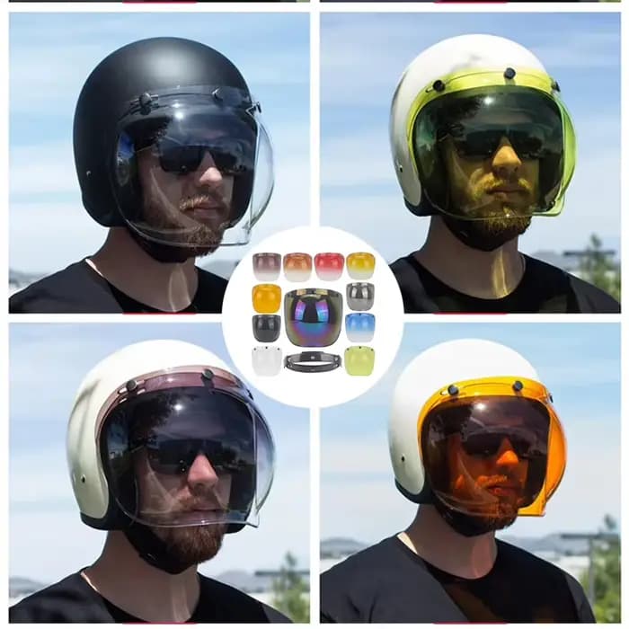 Casque bulle visières Vintage moto casques visage ouvert rabattable