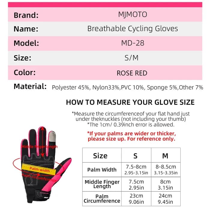 Gants de Moto rose pour femmes